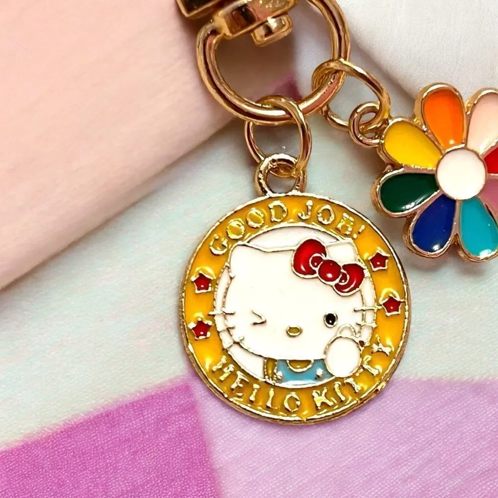 Yellow Rainbow Flower Hello Kitty Bag Charm Zipper Pull
